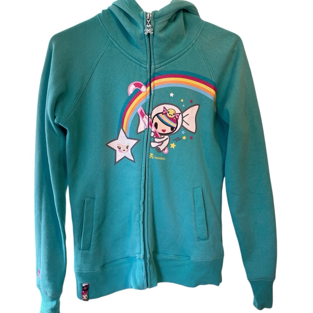 Tokidoki Teal Hoodie with Rainbow Design